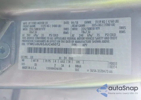 2018 Ford Escape Titanium from USA, damaged, VIN 1FMCU0J93JUC45072